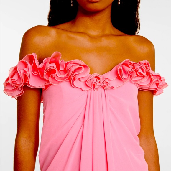 Giambattista Valli off-shoulder silk georgette gown in pink. Size 38. NWT - Picture 5 of 11